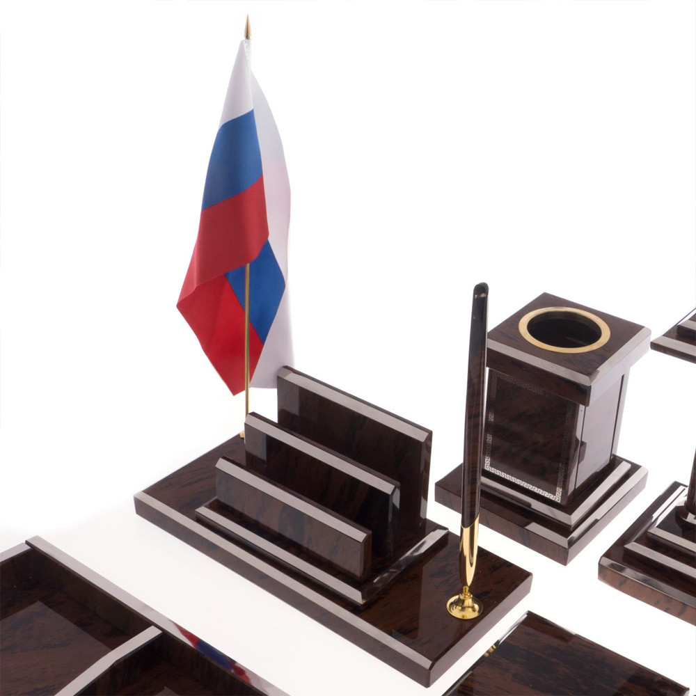 Настольный письменный набор из природного камня обсидиана Team leader