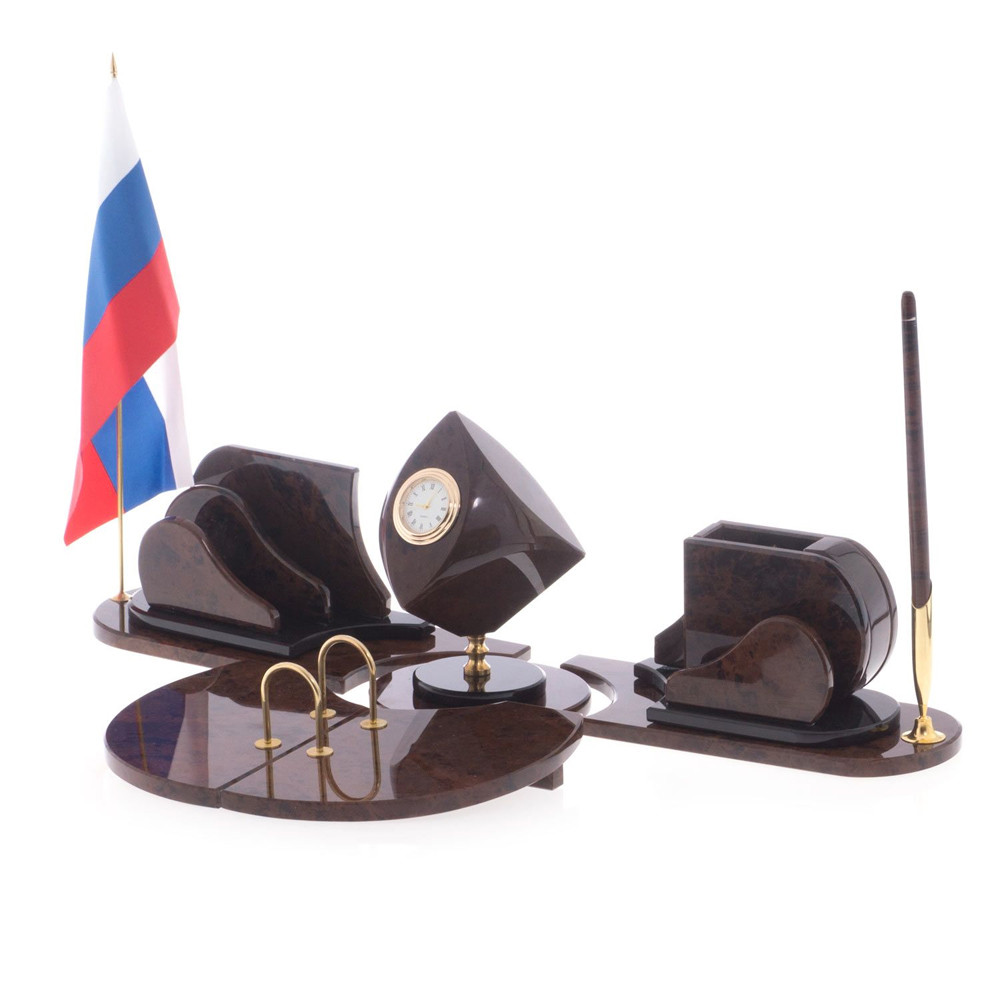 Настольный письменный набор из природного камня обсидиана коричневого Team leader