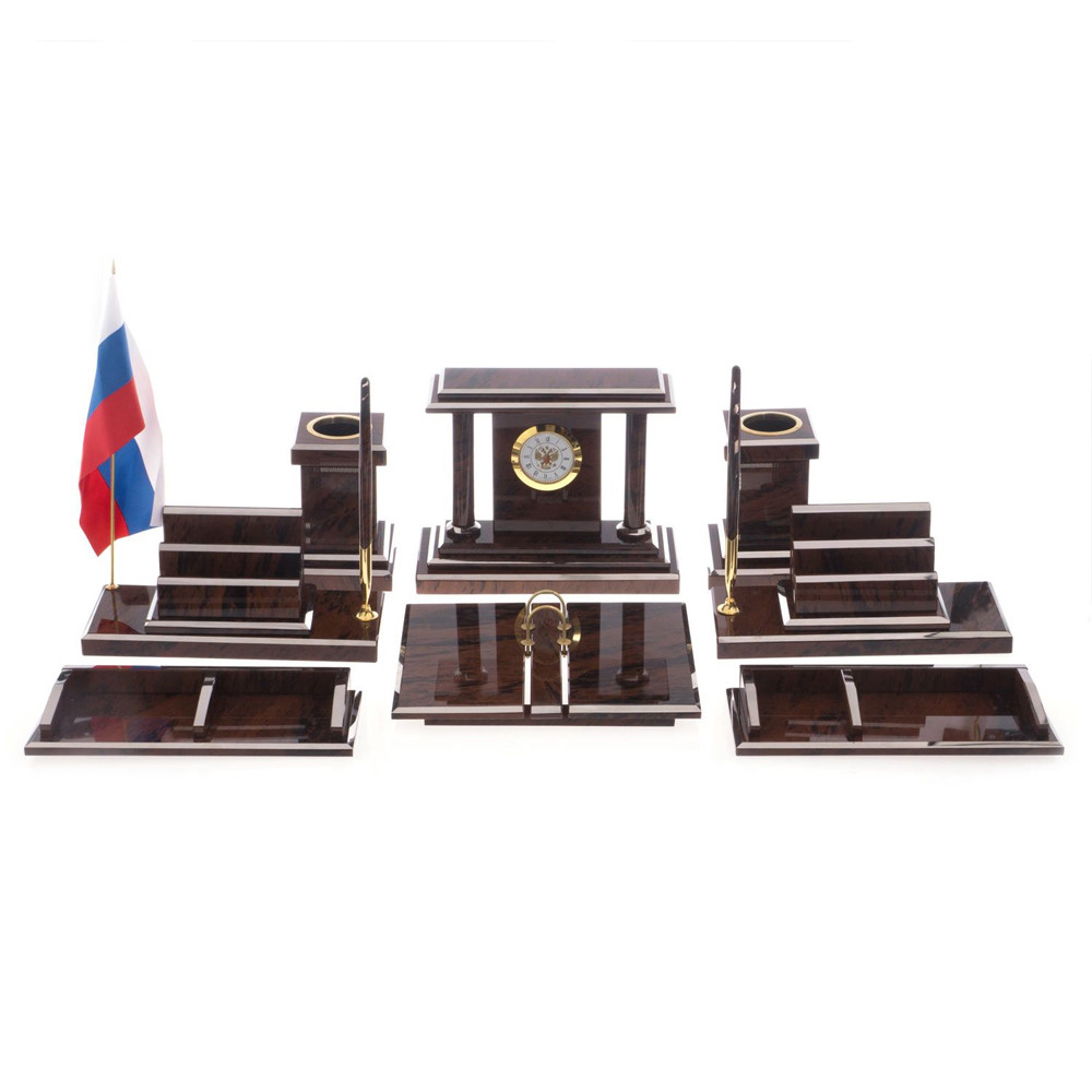 Настольный письменный набор из природного камня обсидиана с декором в виде Коня Team leader