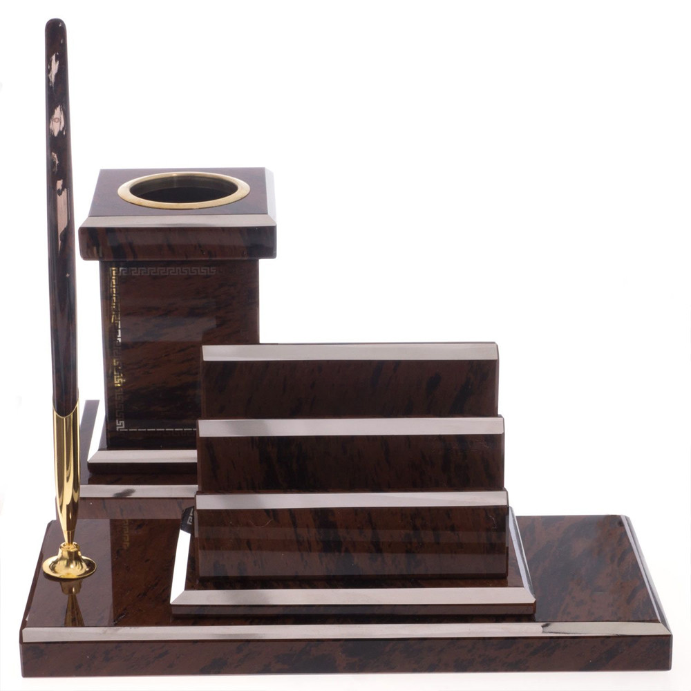 Настольный письменный набор из природного камня обсидиана с декором в виде Коня Team leader