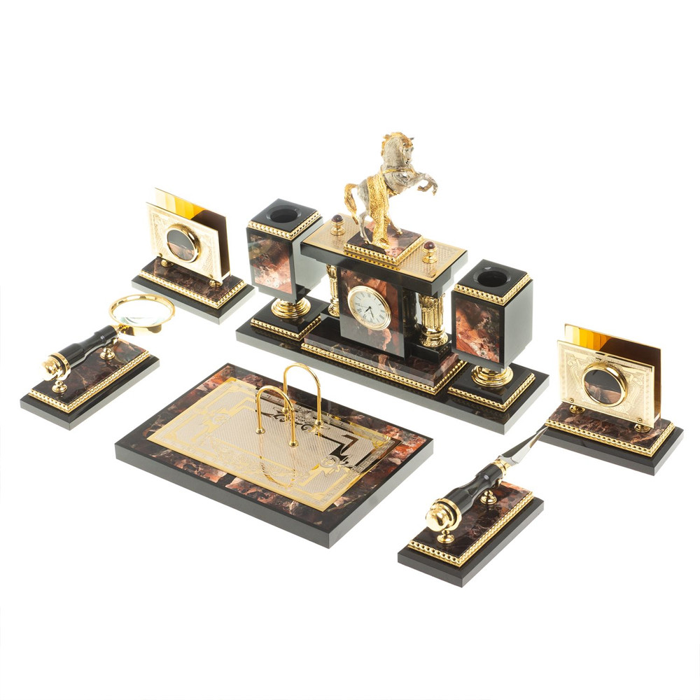 Настольный письменный набор из яшмы и долерита с декором в виде коня Manager Organizer