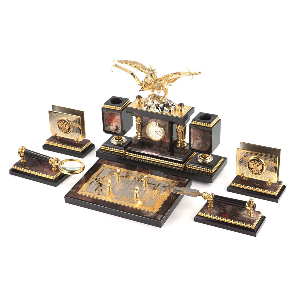 Настольный письменный набор из яшмы и долерита с декором Двуглавый орел Manager Organizer