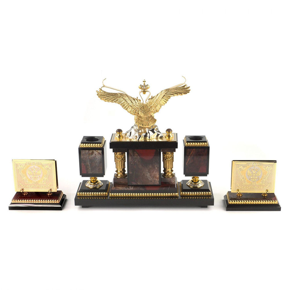 Настольный письменный набор из яшмы и долерита с декором Двуглавый орел Manager Organizer