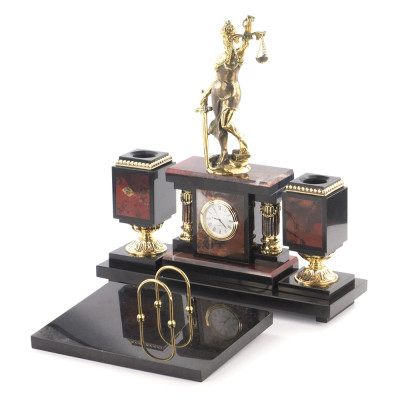 Настольный письменный набор из яшмы с часами в подарочной упаковке Manager Organizer