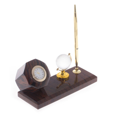 Настольный письменный набор с глобусом и ручкой из натурального обсидиана World Globe