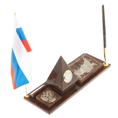 Настольный письменный набор с часами в виде пирамиды из природного камня обсидиана Pyramid of Time