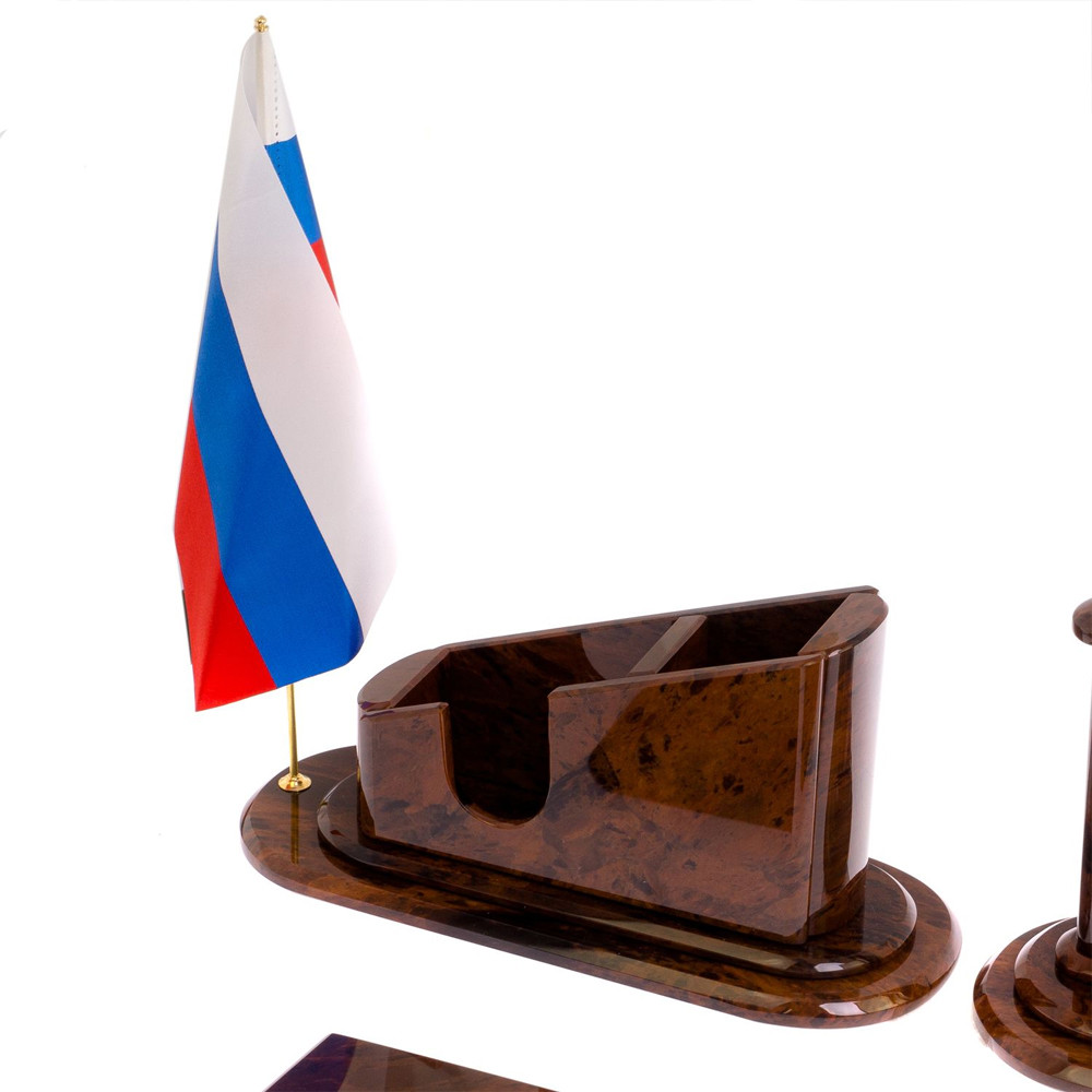Настольный письменный набор с часами из природного камня обсидиана Contract Extended