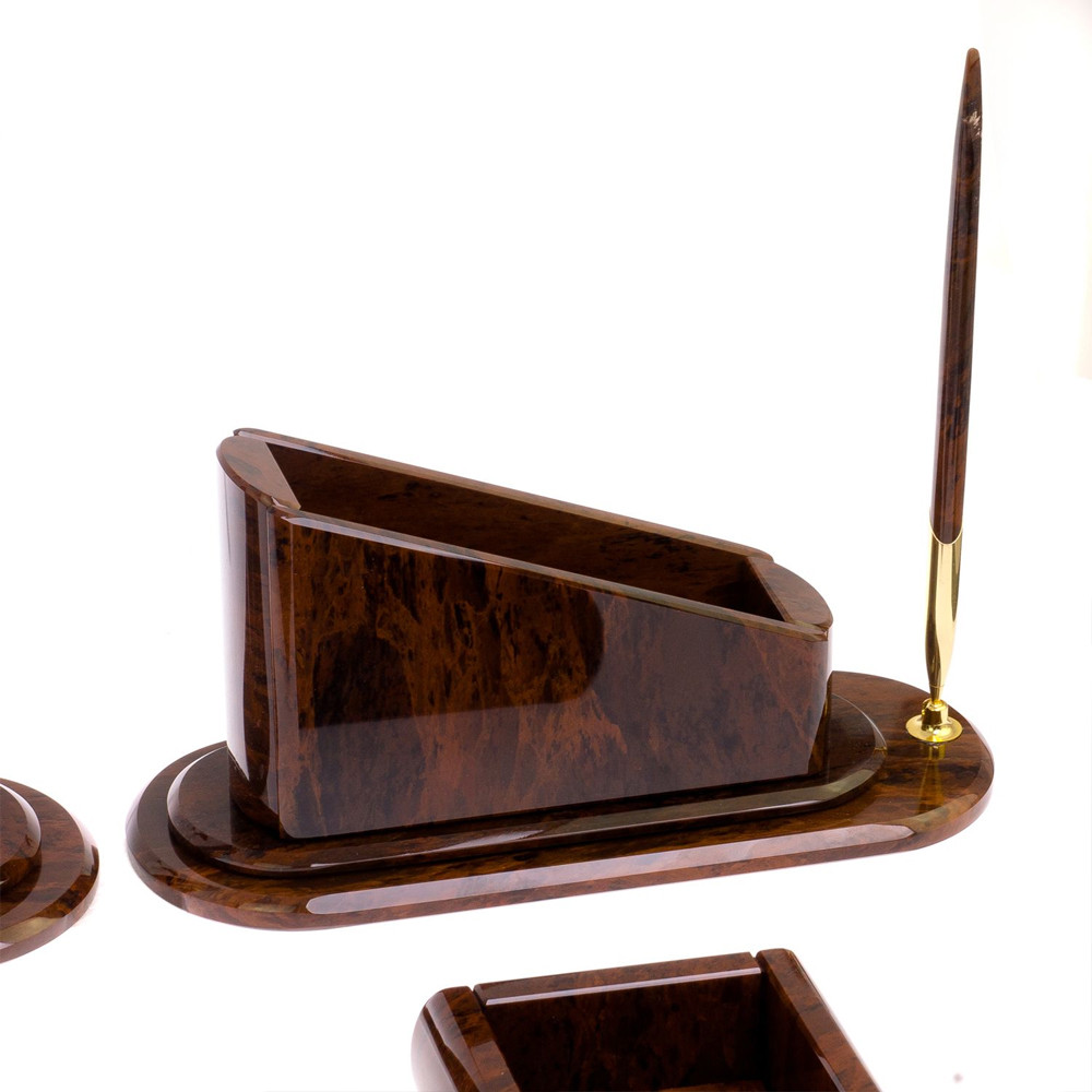 Настольный письменный набор с часами из природного камня обсидиана  Contract Extended