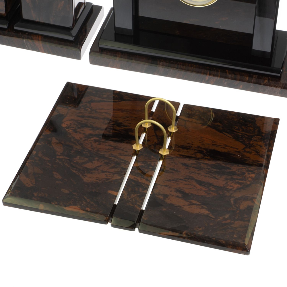 Настольный письменный набор с часами из природного камня обсидиана  Gift for Manager