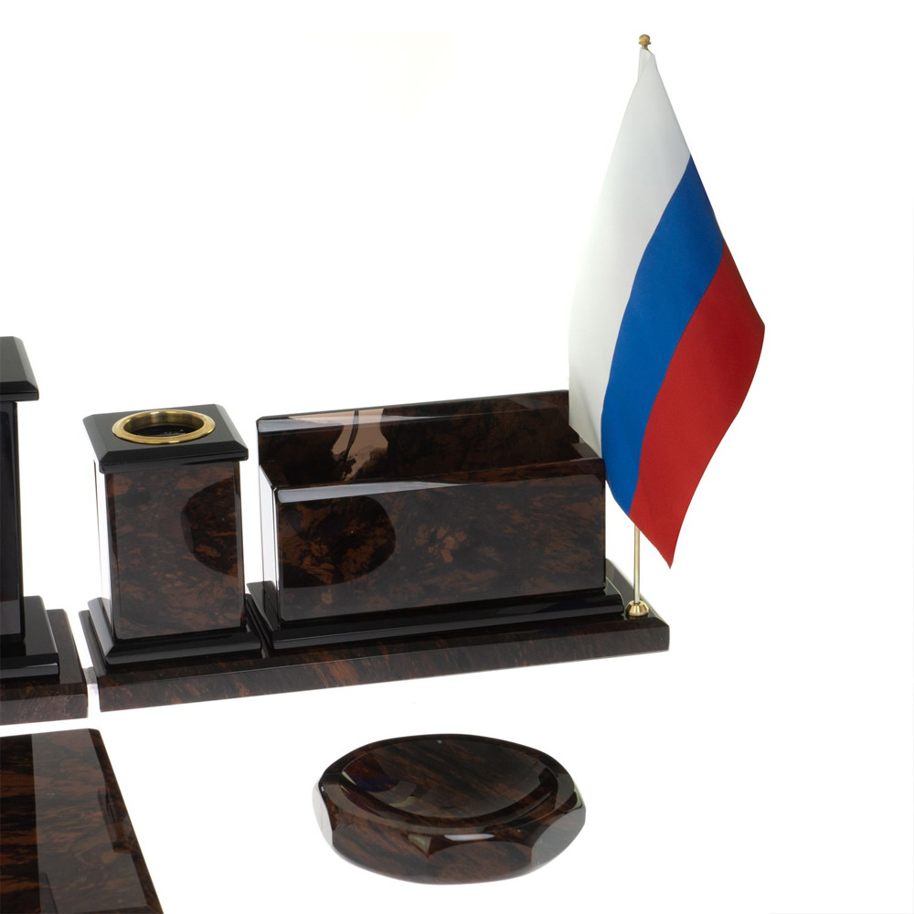 Настольный письменный набор с часами из природного камня обсидиана  Gift for Manager