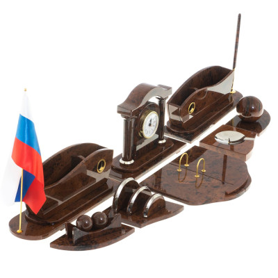 Настольный письменный набор с часами из природного камня обсидиана Competent Leader