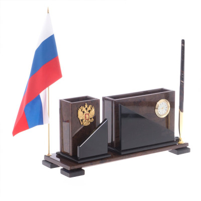 Настольный письменный набор с часами из природного камня обсидиана For the Deputy