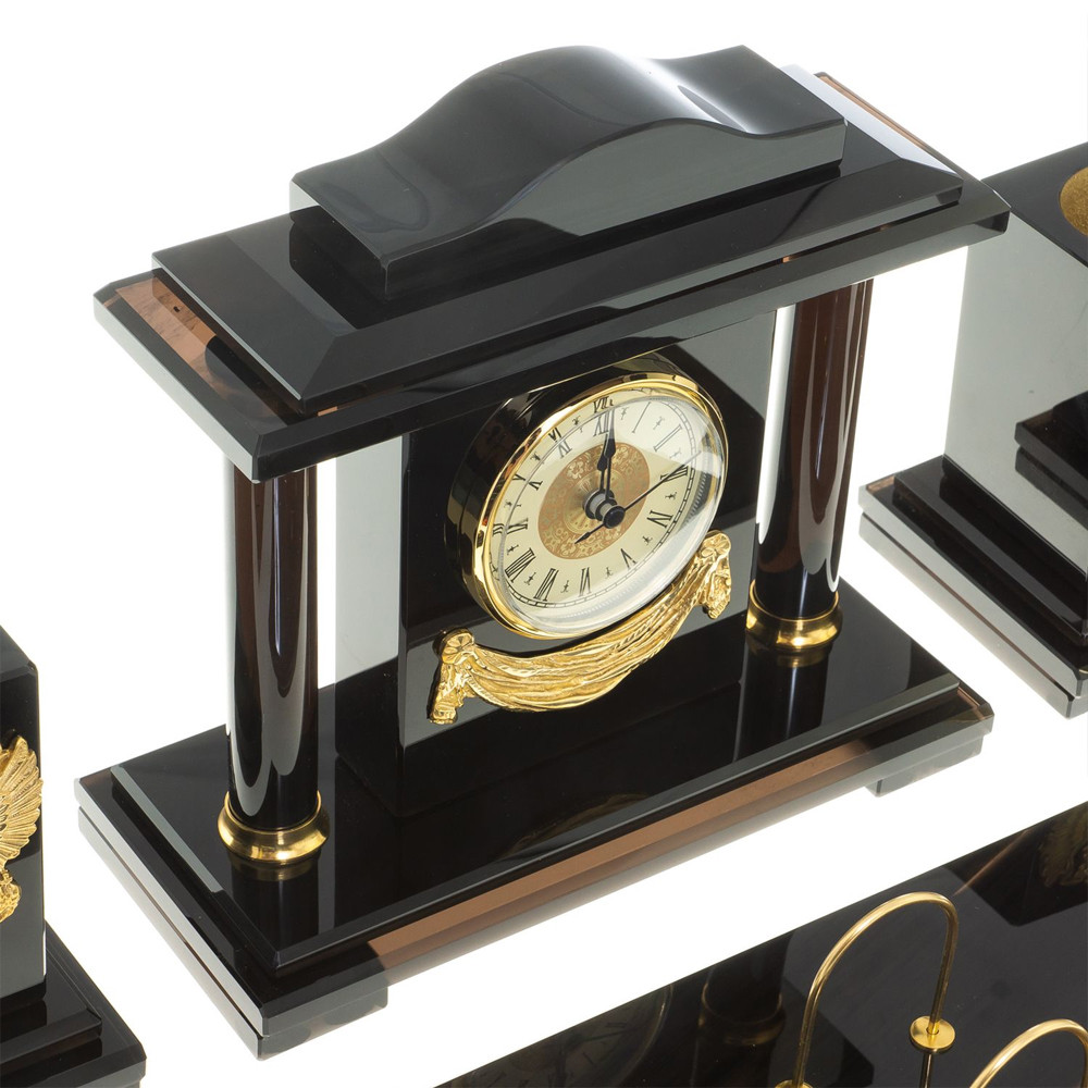 Настольный письменный набор с часами из природного камня обсидиана National Еmblem