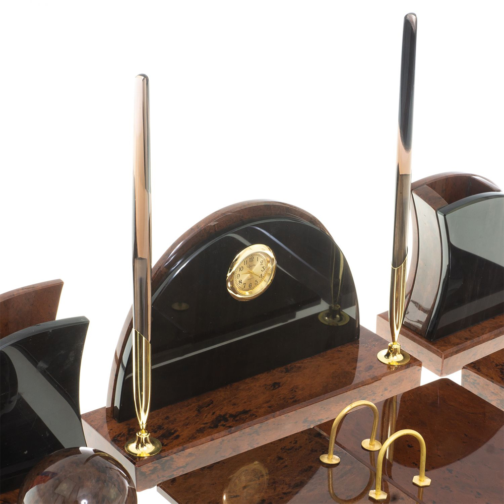 Настольный письменный набор с часами из природного камня обсидиана Oval Office