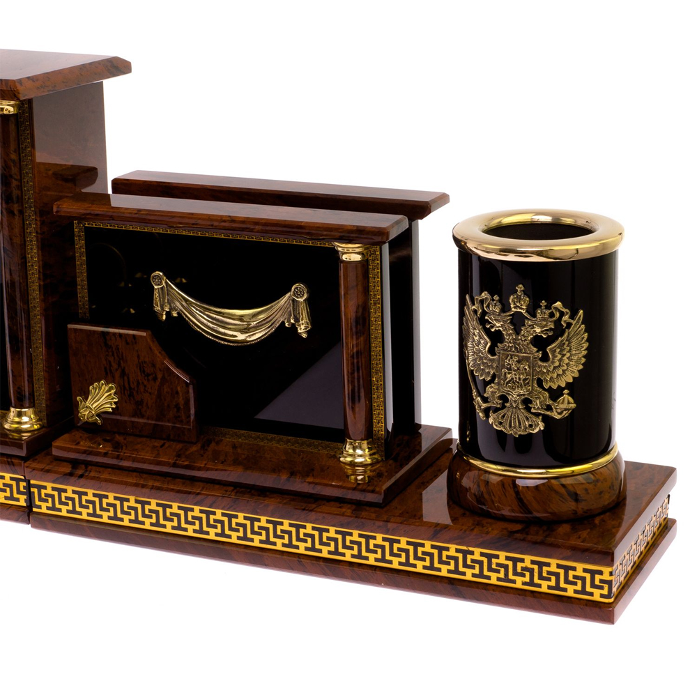 Настольный письменный набор с часами из природного камня обсидиана Royal Set