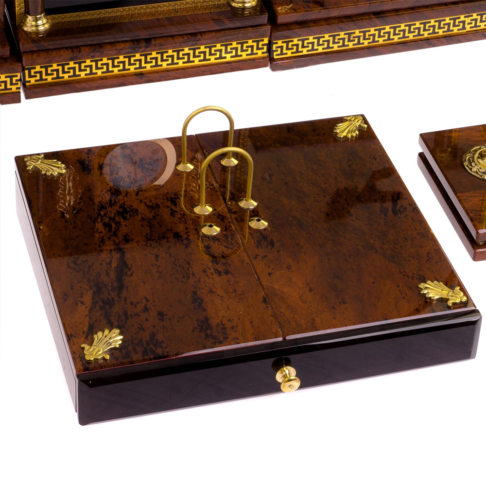 Настольный письменный набор с часами из природного камня обсидиана Royal Set