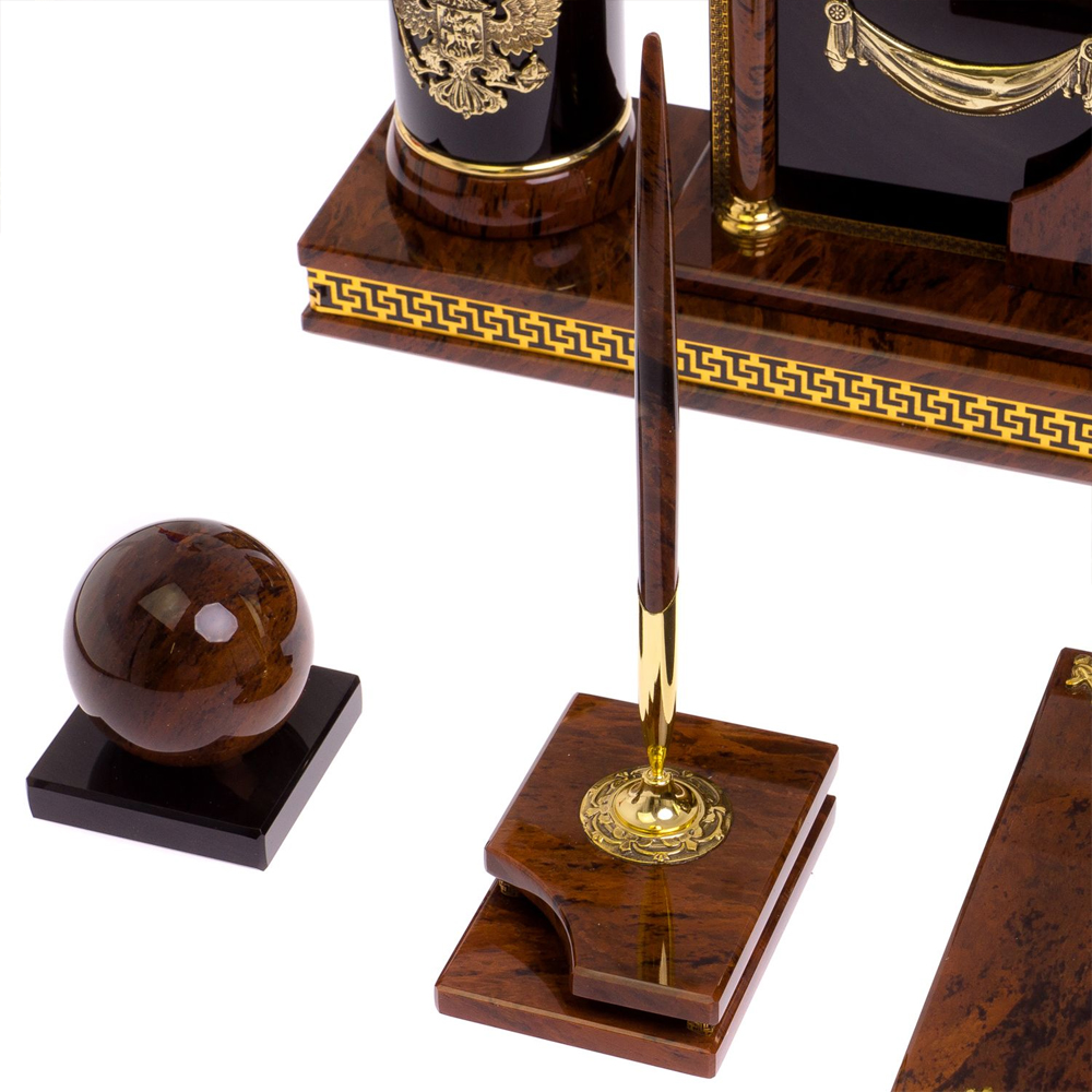 Настольный письменный набор с часами из природного камня обсидиана Royal Set