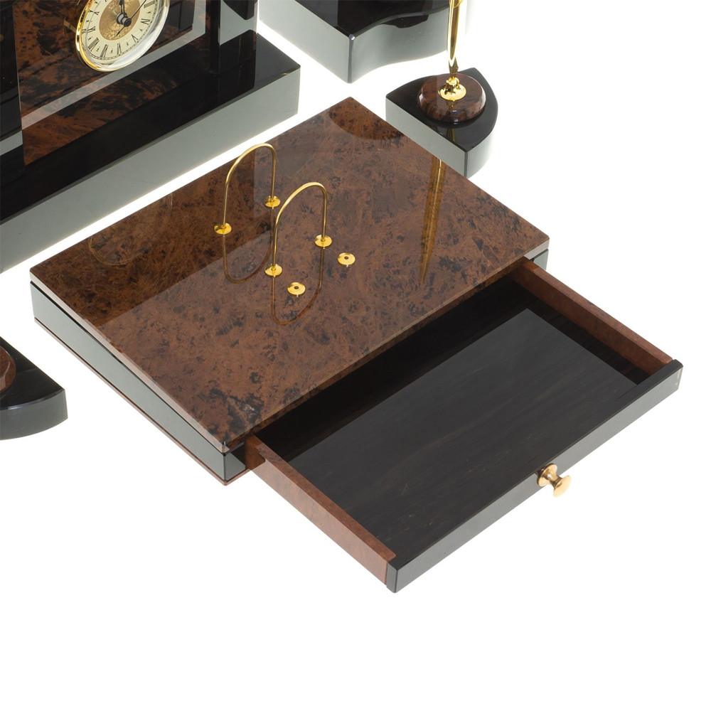 Настольный письменный набор с часами из природного камня обсидиана Royal Stone