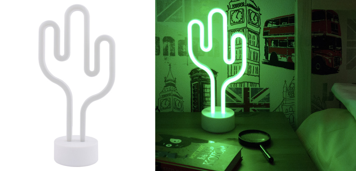 Неоновая настольная лампа Зеленый кактус