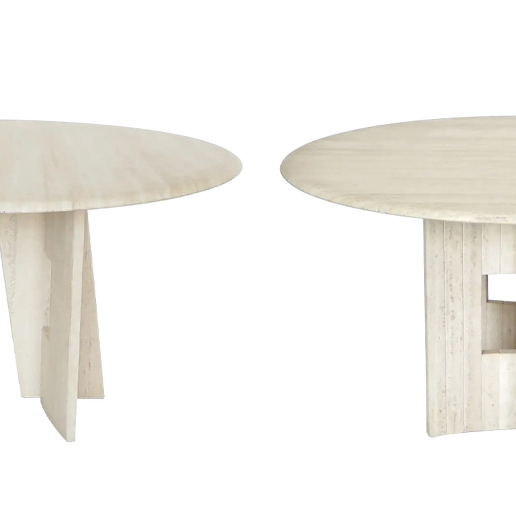 Обеденный стол Travertine Marble Dining Table Round with Sculptural Architectural Base