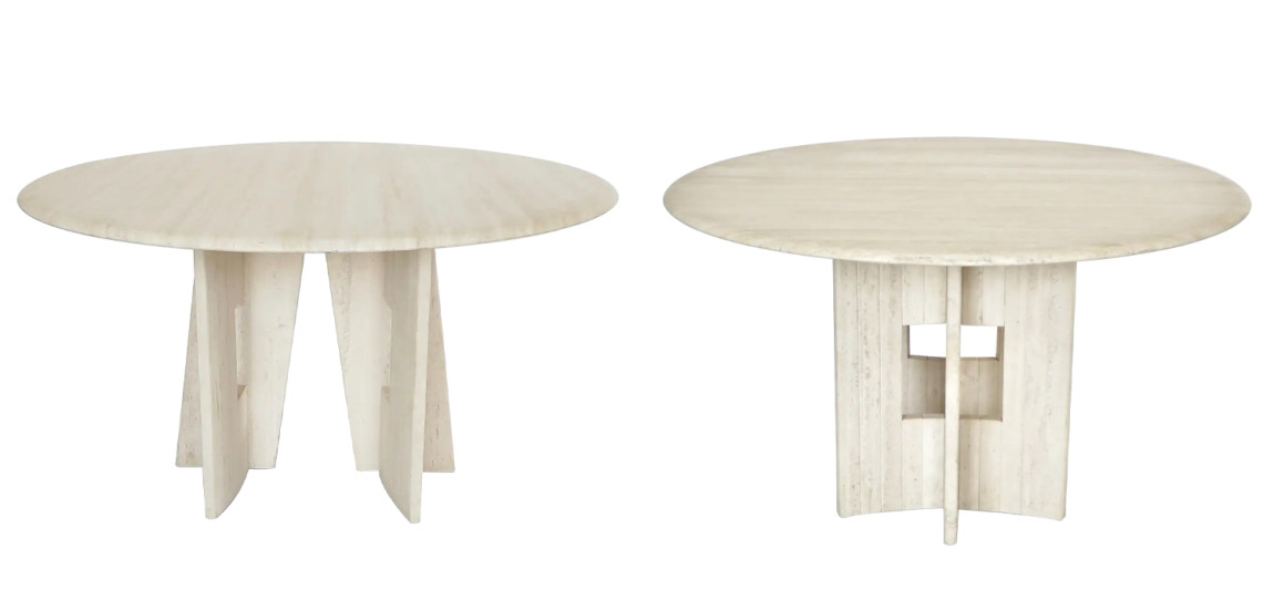Обеденный стол Travertine Marble Dining Table Round with Sculptural Architectural Base