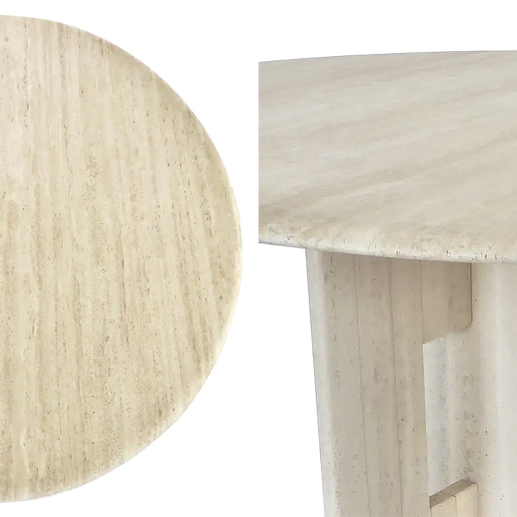 Обеденный стол Travertine Marble Dining Table Round with Sculptural Architectural Base