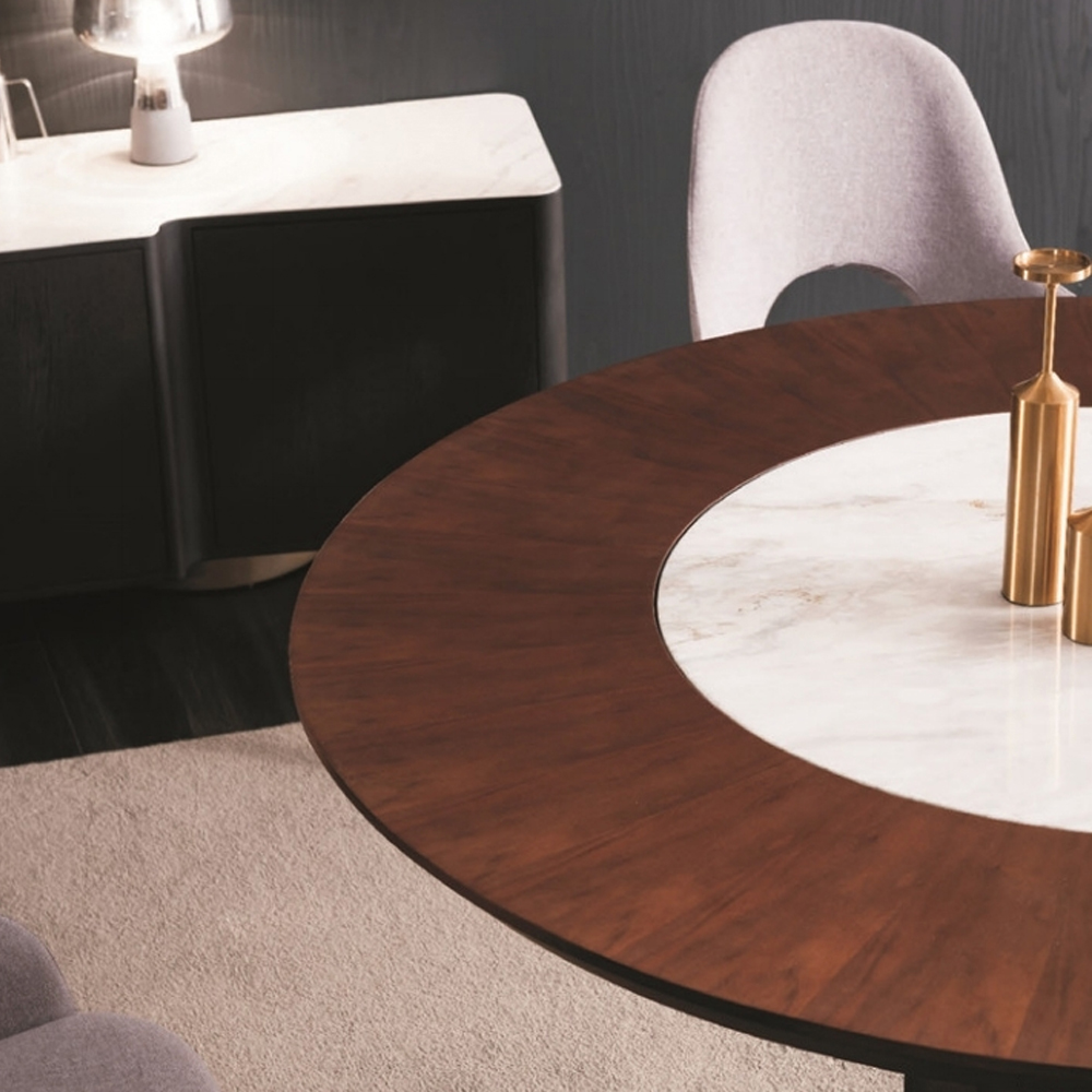 Обеденный стол круглый на чёрном фигурном основании Bosnia dinning table