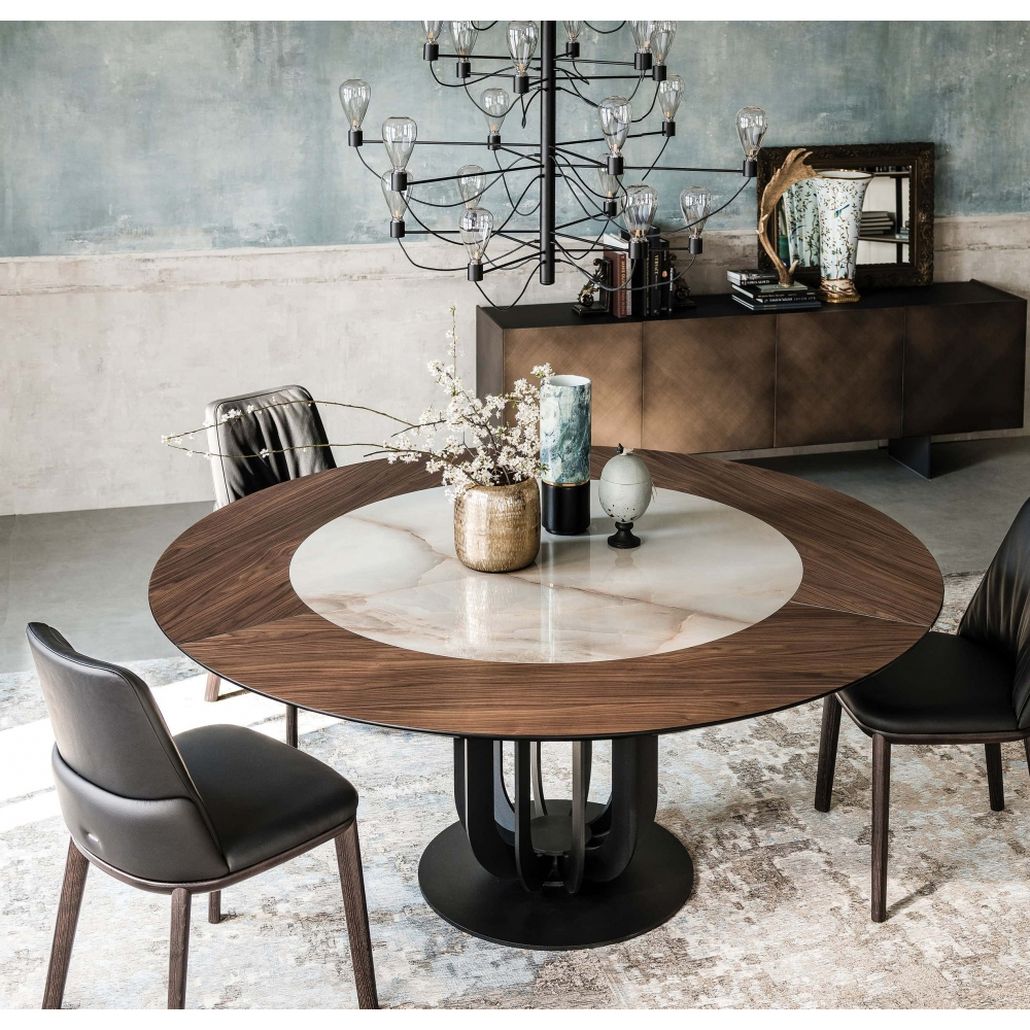 Обеденный стол круглый на чёрном фигурном основании Bosnia dinning table