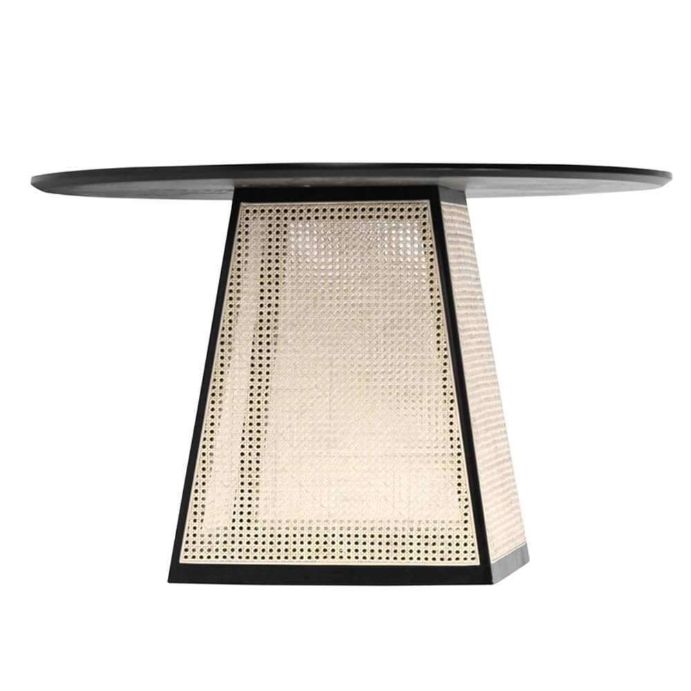Обеденный стол с круглой чёрной столешницей и плетёным основанием Savanna Round Table