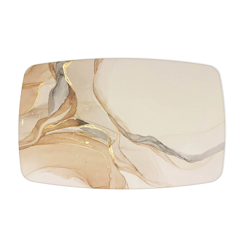 Обеденный стол с прямоугольной бежевой столешницей из стекла на 4-х деревянных ножках Beige Marble