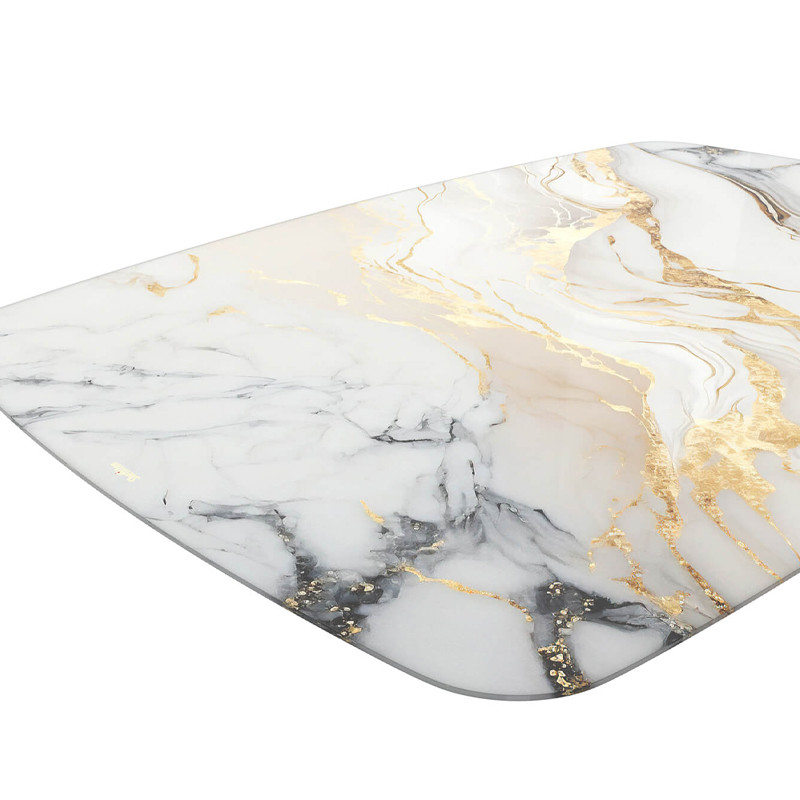 Обеденный стол с прямоугольной столешницей из стекла на черных металлических ножках White Marble