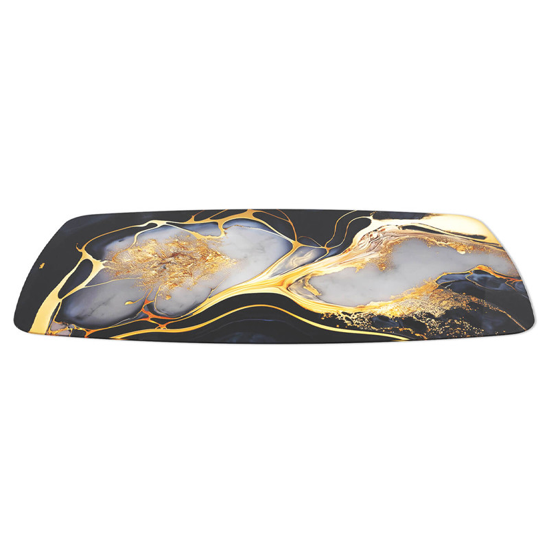 Обеденный стол с прямоугольной черно-золотой столешницей из стекла на 4-х металлических ножках Gold and Black Marble