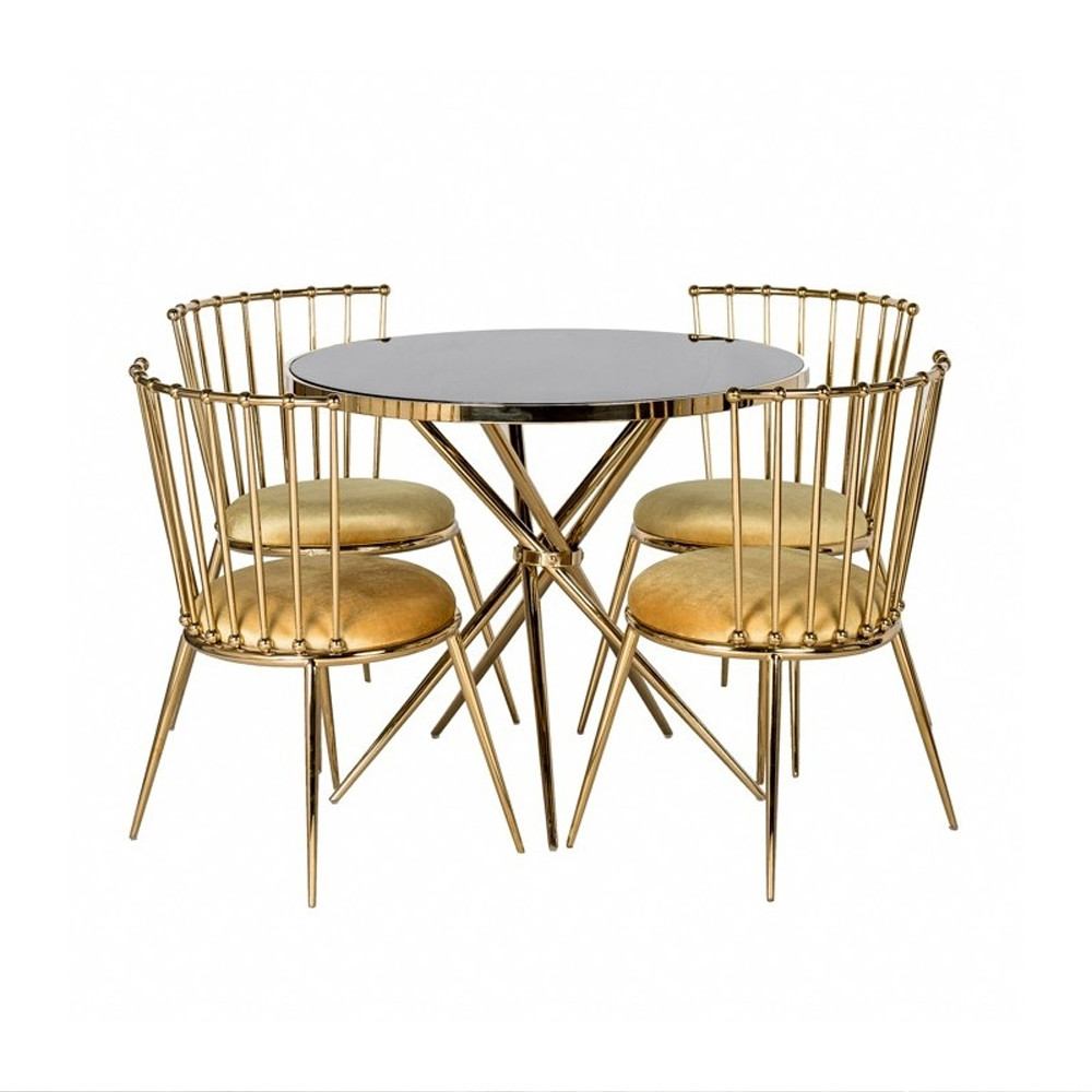 Обеденный стол с чёрной круглой столешницей на золотых ножках Rive Gauche Table