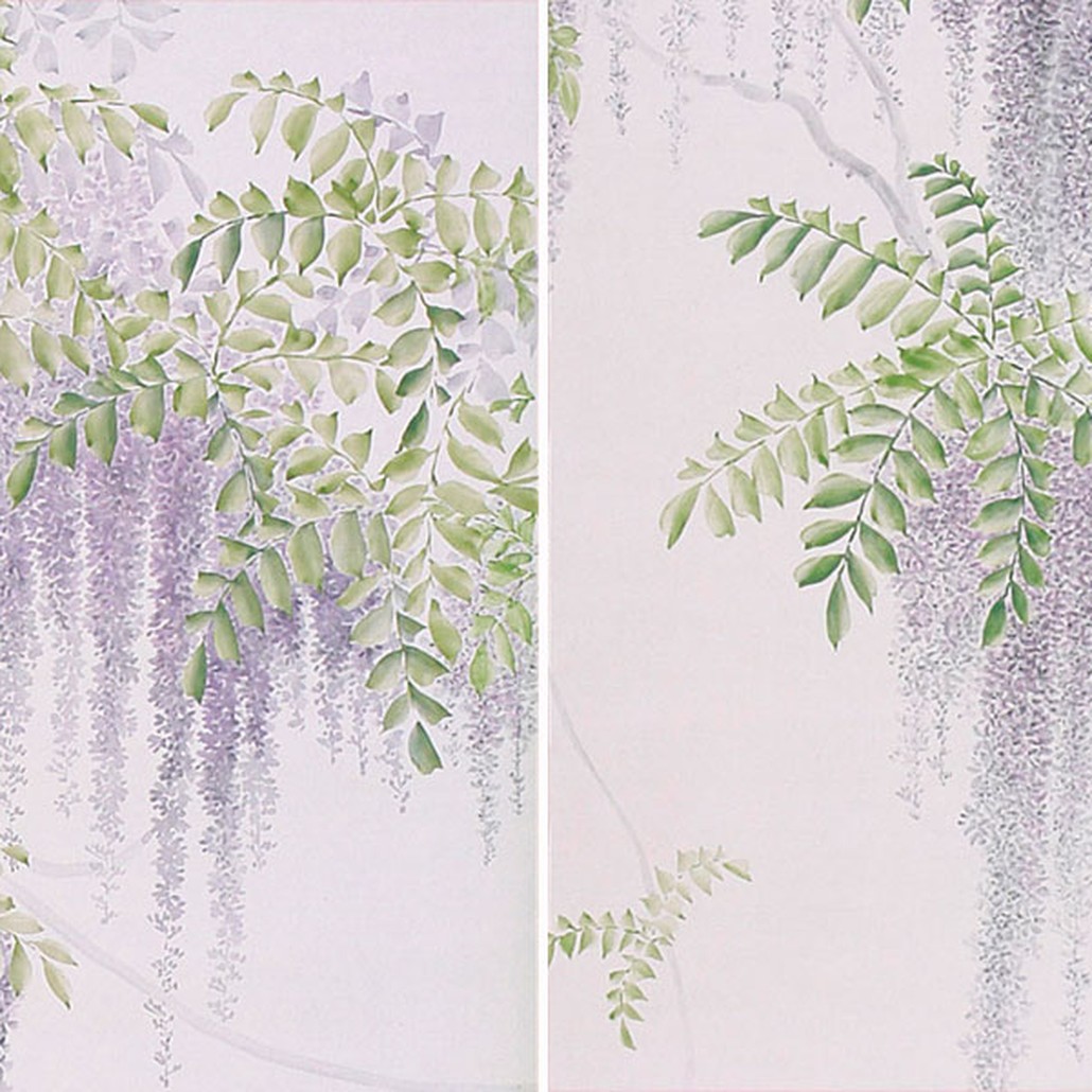 Обои в японском стиле Wisteria Lavender on Lilac Mica metallic Xuan paper