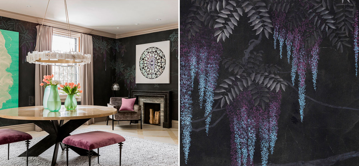 Обои в японском стиле Wisteria Original colourway on Edo Night painted Xuan paper