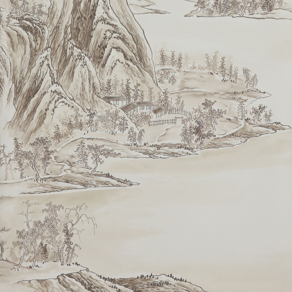 Обои ручная роспись A Thousand Li of Rivers and Mountains Special Colourway on Bleached White dyed silk 2