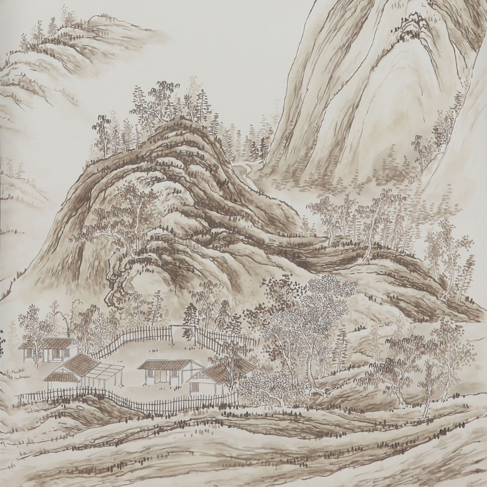 Обои ручная роспись A Thousand Li of Rivers and Mountains Special Colourway on Bleached White dyed silk 2