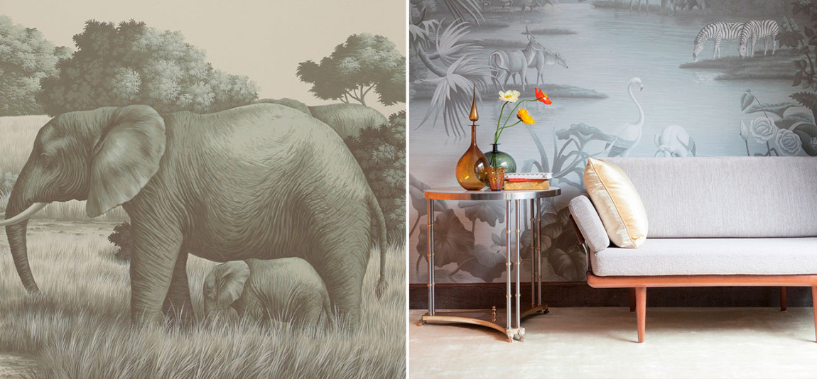 Обои ручная роспись African Savannah Crystal Grey on scenic paper