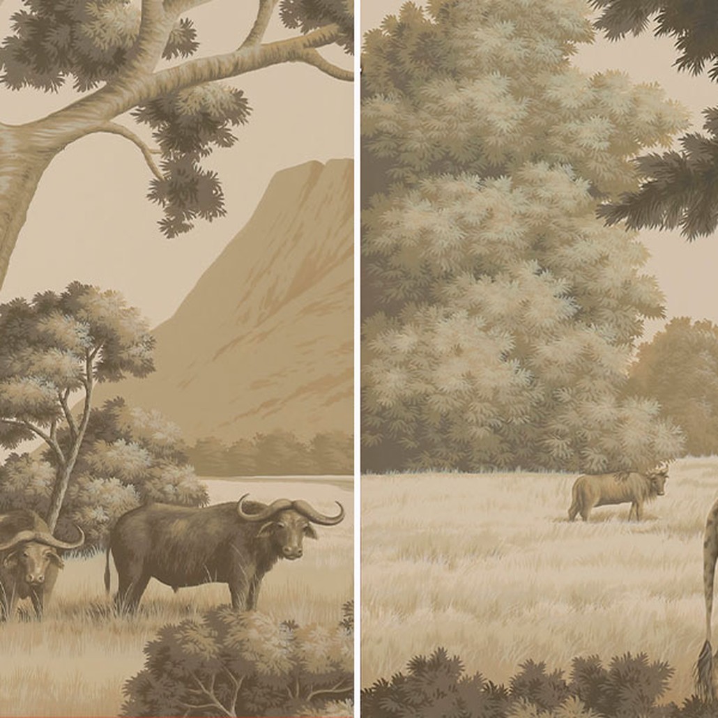 Обои ручная роспись African Savannah Terre Fonce on scenic paper