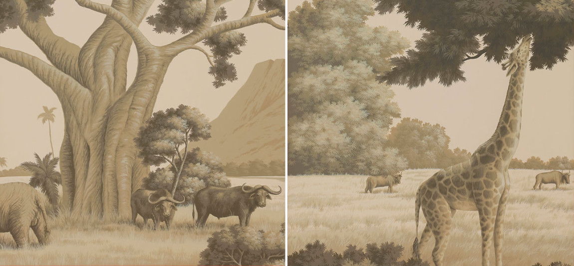 Обои ручная роспись African Savannah Terre Fonce on scenic paper