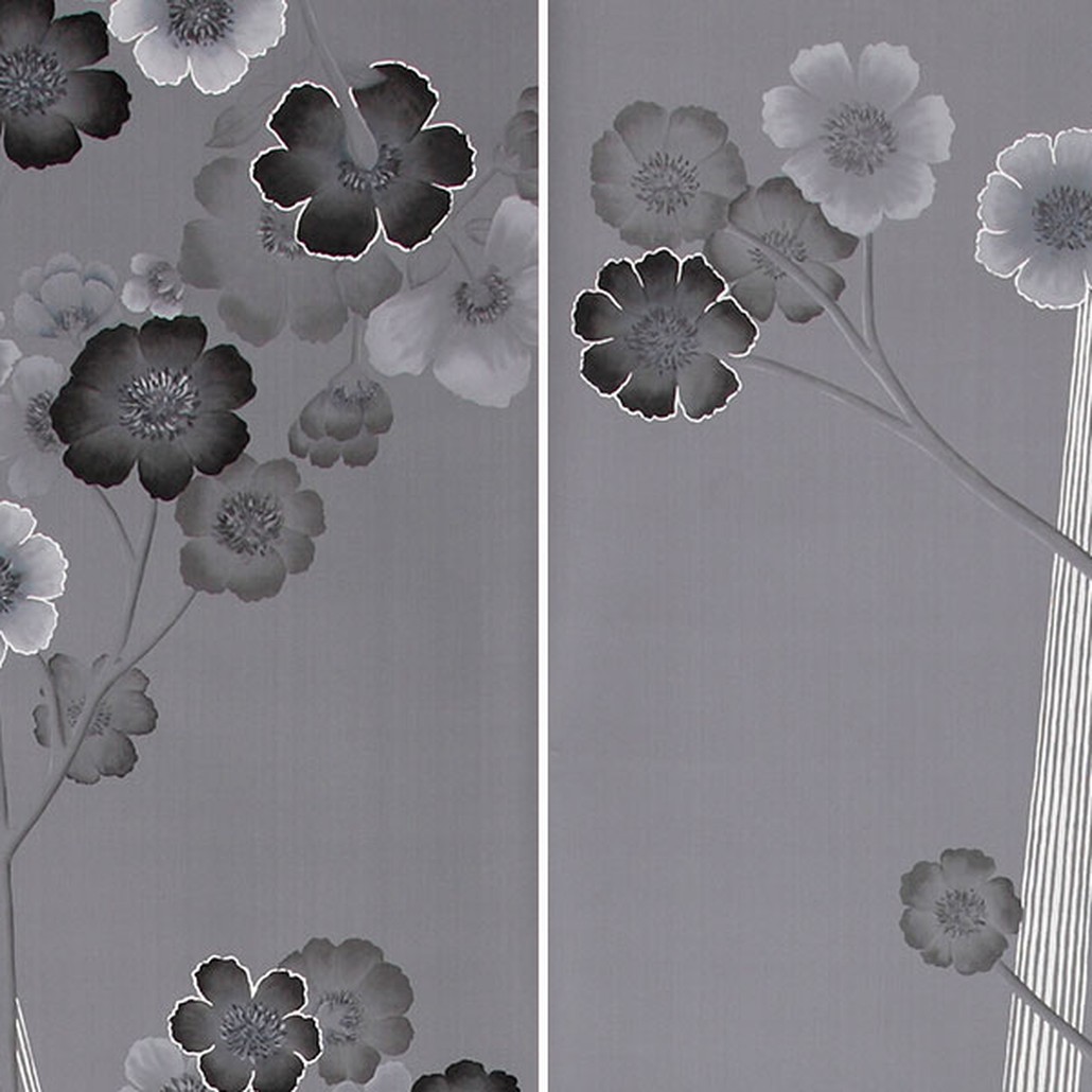 Обои ручная роспись Anemones in Light Dusk on Gun Metal dyed sik