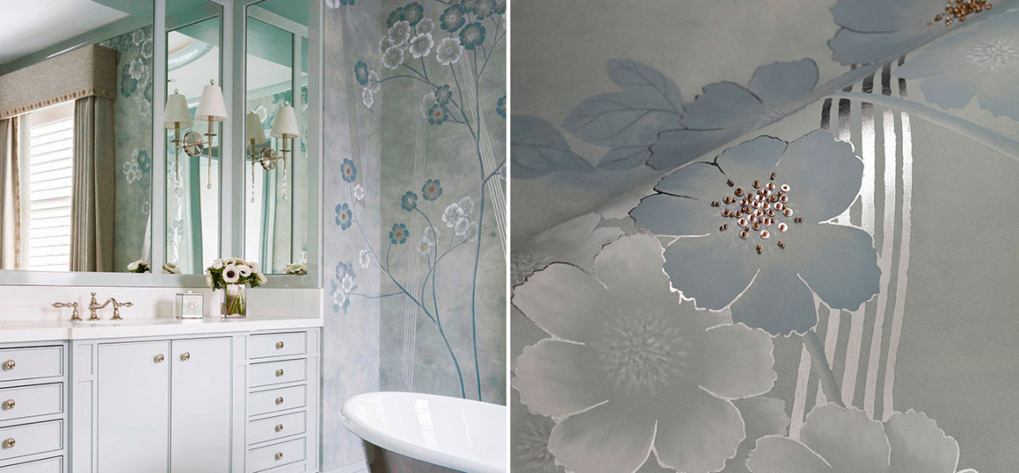 Обои ручная роспись Anemones in Light Special Colourway SC-235 on grey edo painted silk