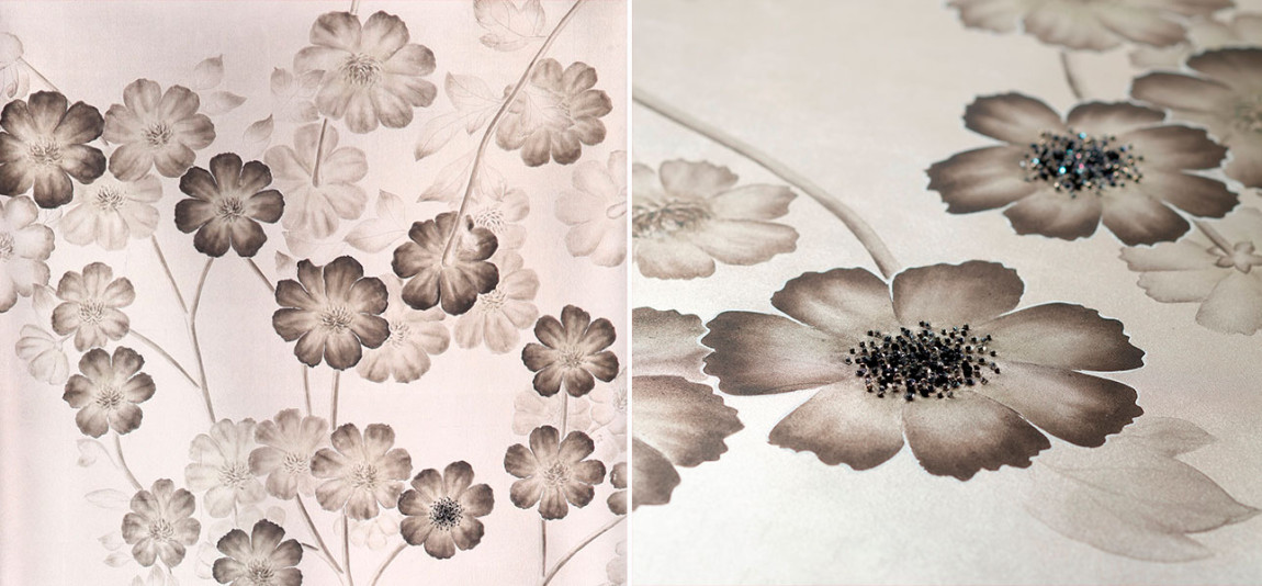 Обои ручная роспись Anemones in Light Special Colourway SC-236 on Tarnished Silver gilded silk