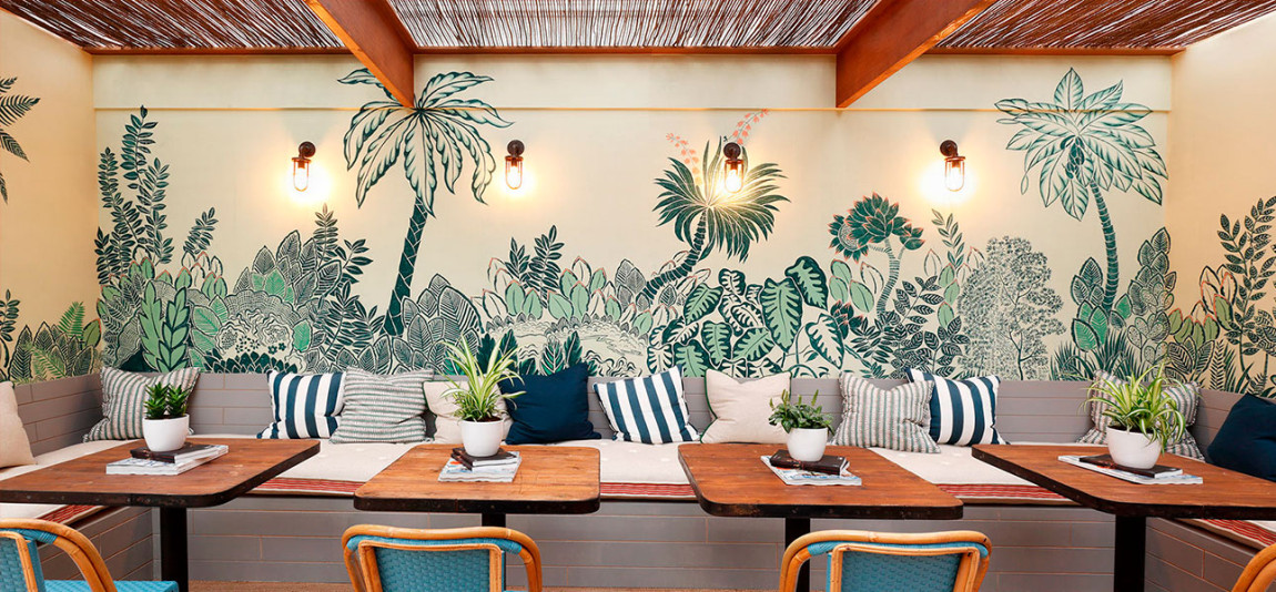 Обои ручная роспись Bahamian Beach Original colourway on Celadon painted Xuan paper