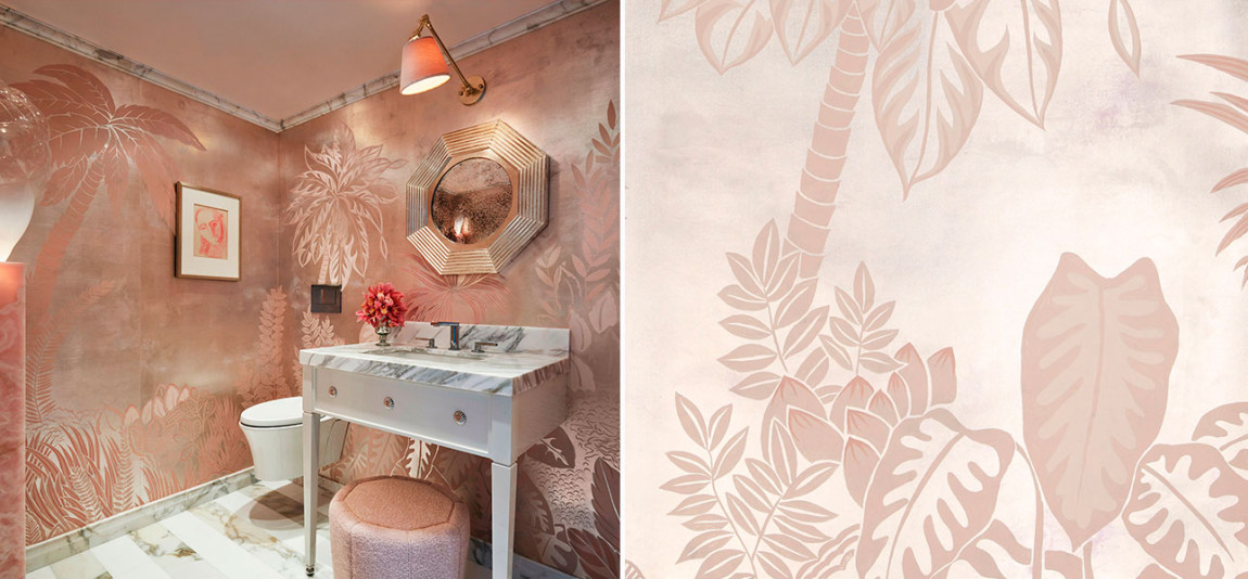 Обои ручная роспись Bahamian Beach Special Colourway on Tarnished Silver gilded paper with pearlescent antiquing