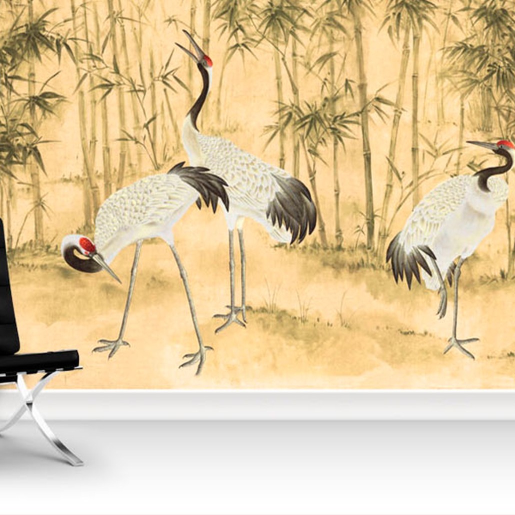 Обои ручная роспись Bamboo and Cranes