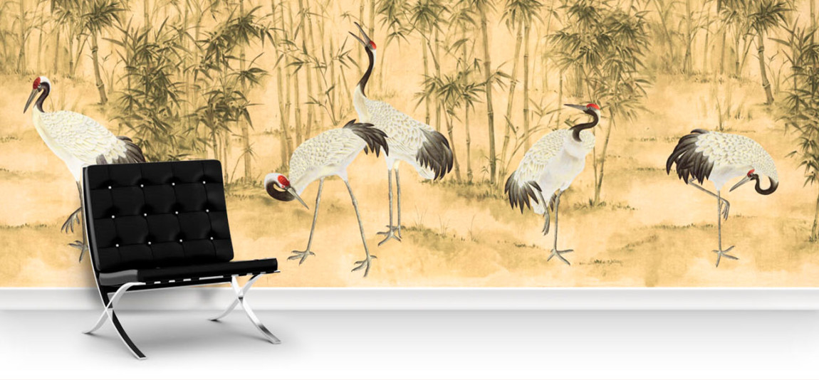 Обои ручная роспись Bamboo and Cranes