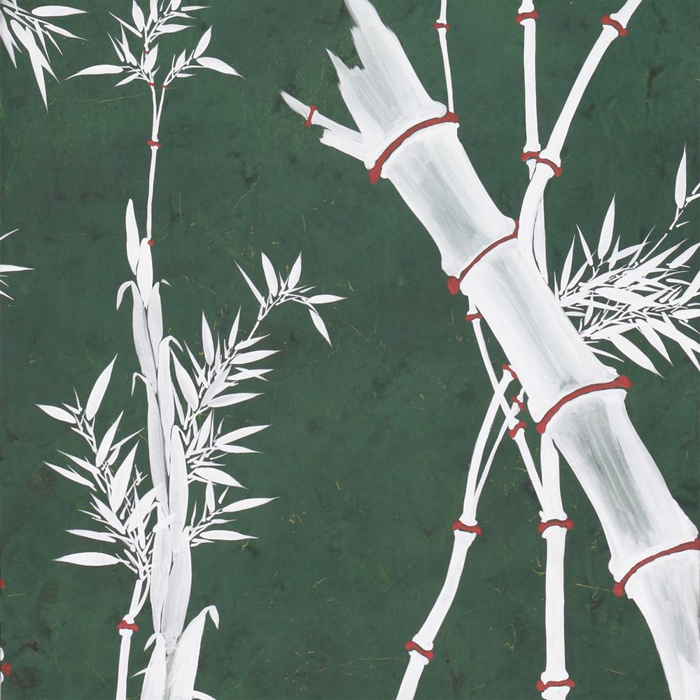 Обои ручная роспись Bamboo Argent on Edo Green painted silk