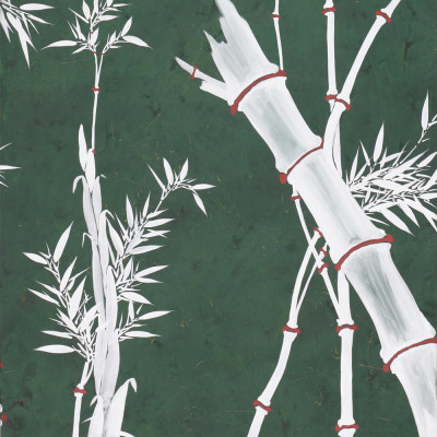 Обои ручная роспись Bamboo Argent on Edo Green painted silk
