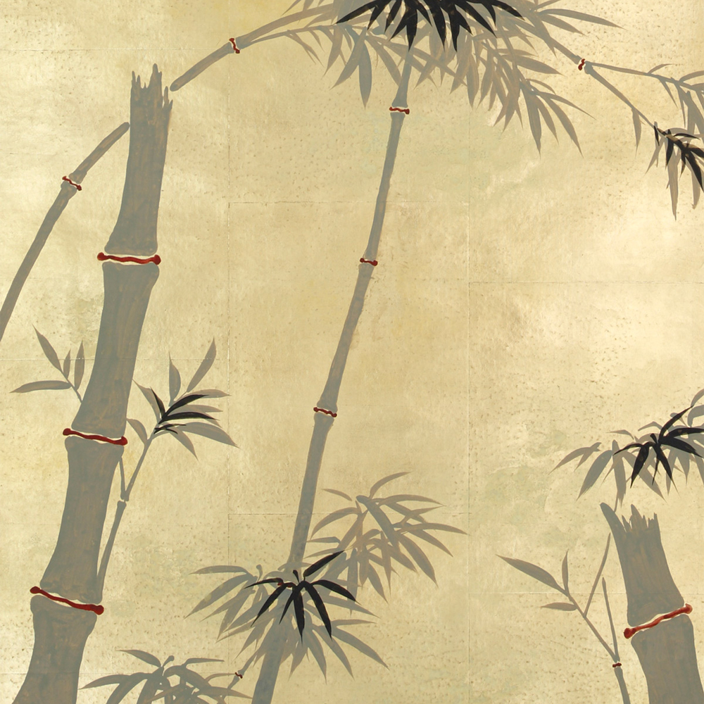 Обои ручная роспись Bamboo Dark Lacquer on Deep Rich Gold gilded tea paper